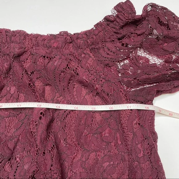 Adrianna Papell Burgundy Lace Long Sleeve Jumpsuit - Picture 7 of 13